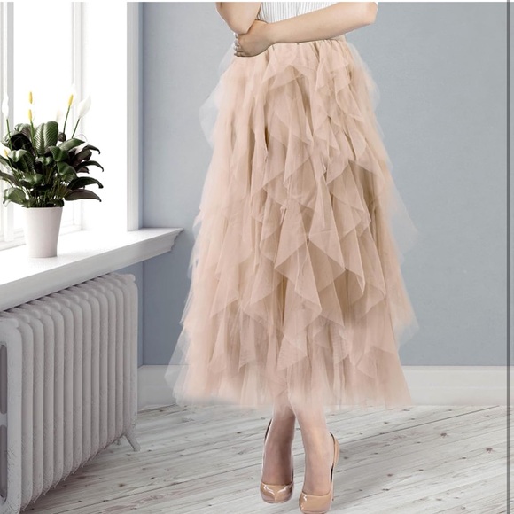 Dresses & Skirts - Women tulle skirt layered tutu mid length elastic waist A line skirt